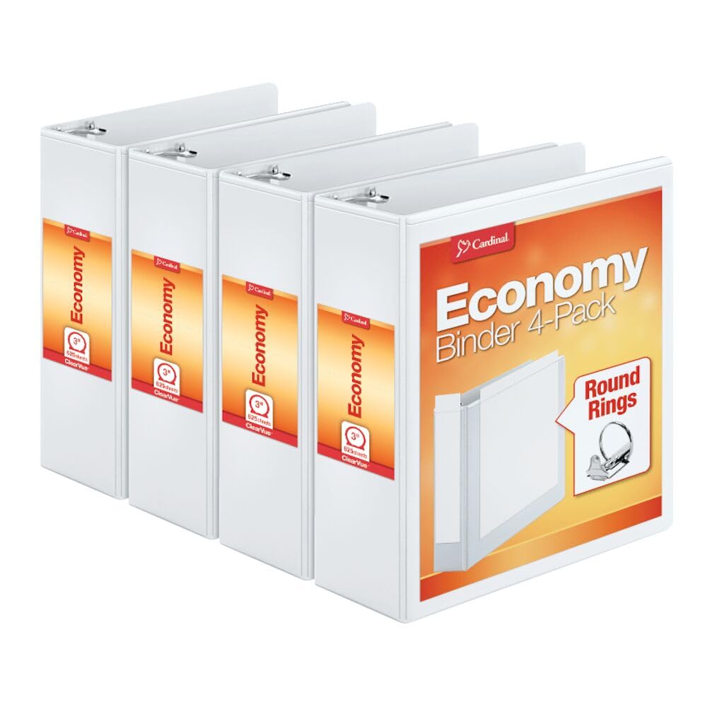 Cardinal Economy 3 Ring Binder, 3 Inch, Presentation View, White, Holds 625 Sheets, Nonstick, PVC