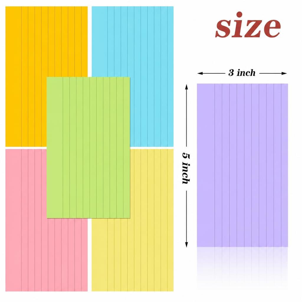 Tecmisse 1200 Pcs Ruled Index Cards, 3x5 Inches Colorful Index Cards Bulk, Heavy Colored Note