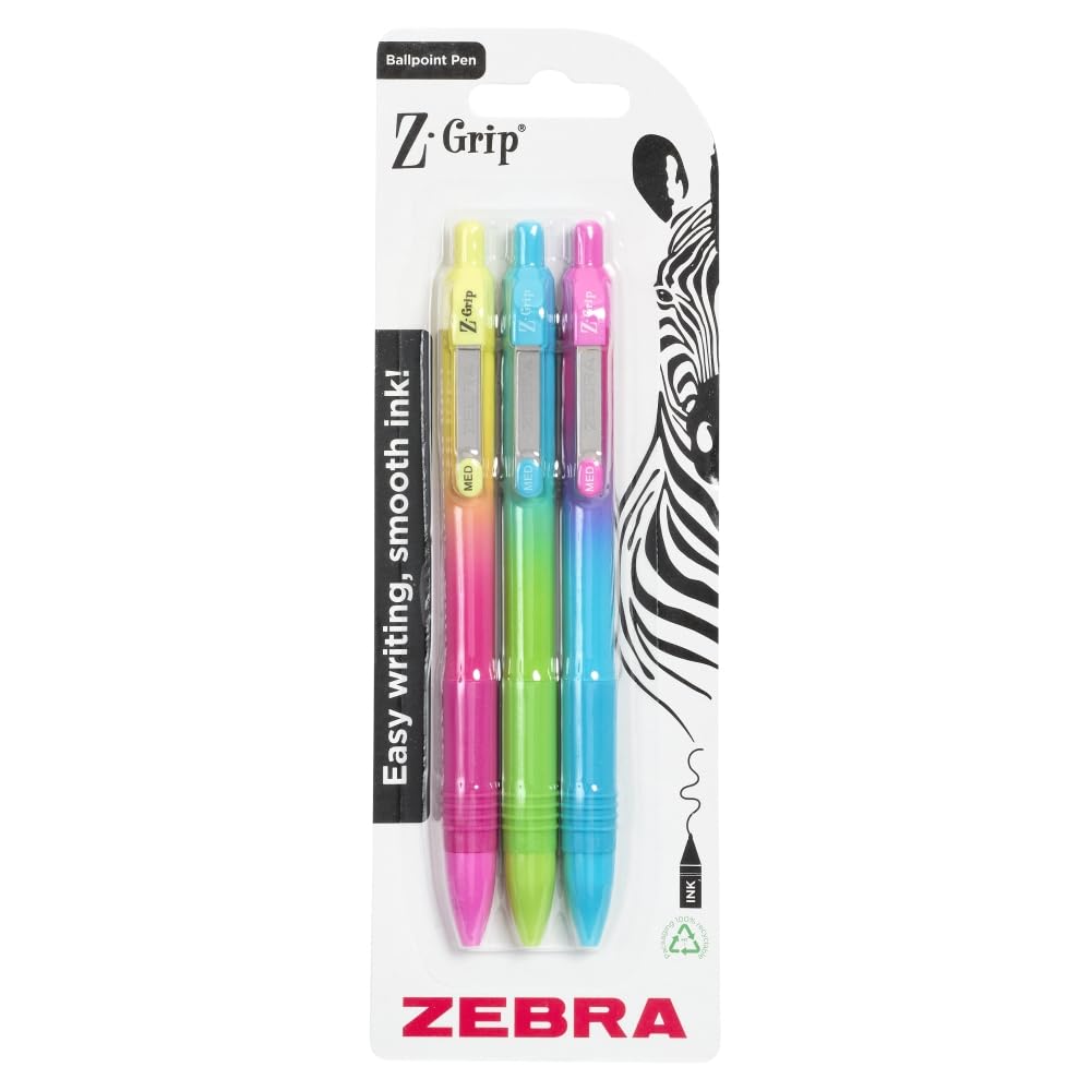 Zebra Pen Z-GRIP Soft Touch Black Ink Ballpoint Pens 3pk - 1.0mm Medium Point Retractable Pens with