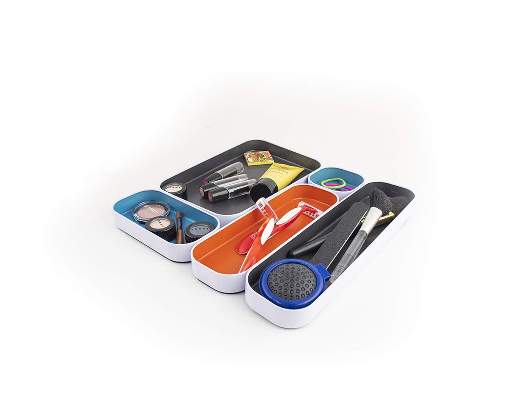 Three by Three Seattle Metal Drawer Organizer Tray Set, 5-Pc, 1" (Gray Mix)
