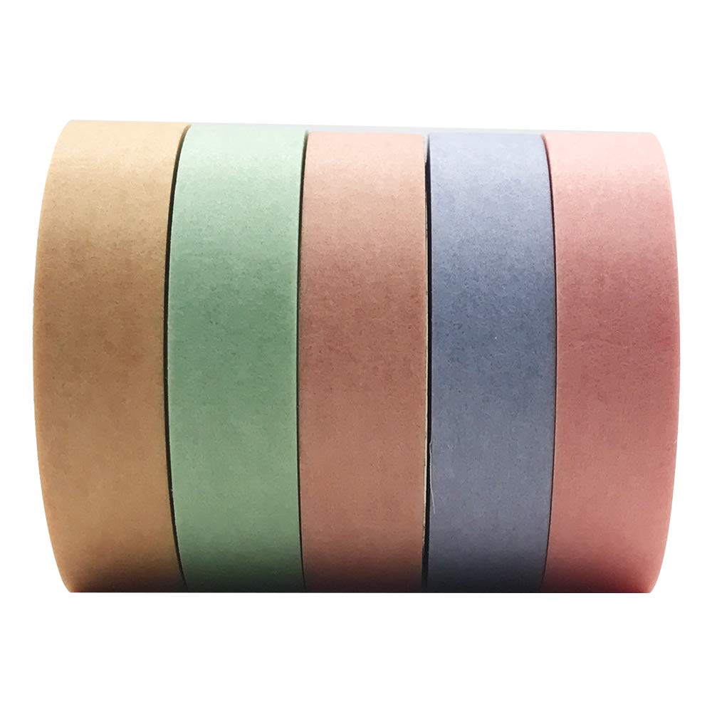 EnYan Solid Color Washi Tapes Set, 5 Rolls Basic Collection Decoration 10mm Wide Japanese Masking