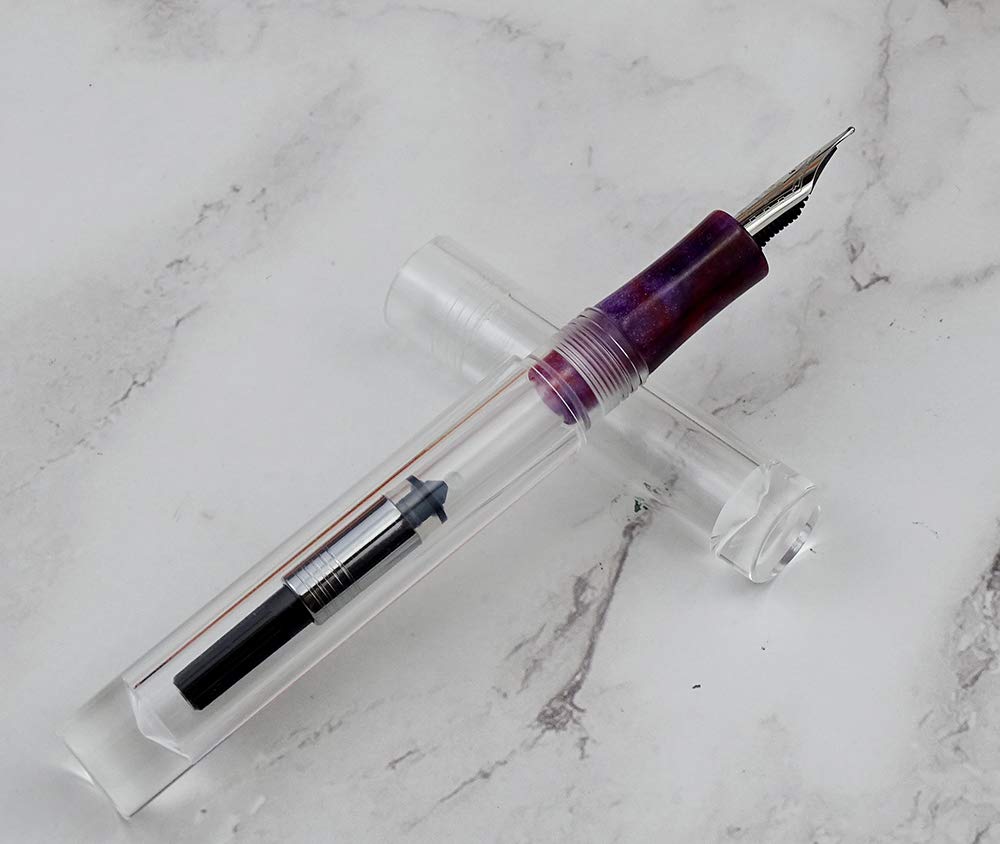 Lanxivi Majohn C1 Fountain Pen Medium Nib, Clear Transparent Acrylic Resin, Mini Pocket Pen