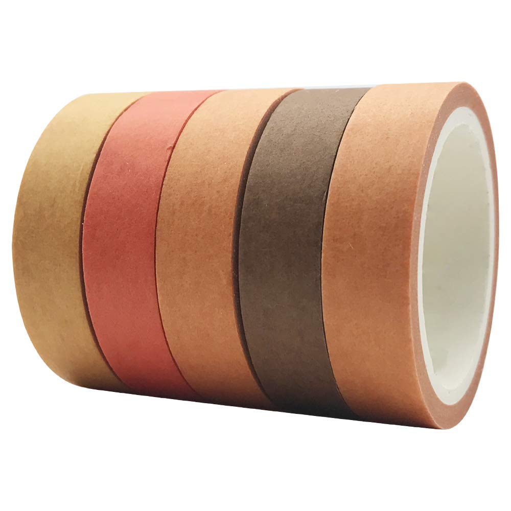EnYan Solid Color Washi Tapes Set, 5 Rolls Basic Collection Decoration 10mm Wide Japanese Masking