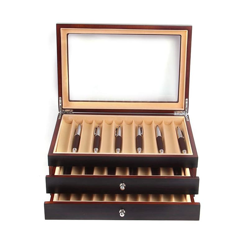 3 Layer Wood Pen Display Box 34 Pen Organizer Box,Pen Display Case Storage and Fountain Pen