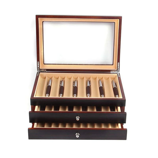 3 Layer Wood Pen Display Box 34 Pen Organizer Box,Pen Display Case Storage and Fountain Pen