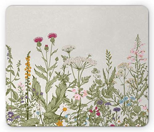 Lunarable Floral Mouse Pad, Wildflowers Botany Themed Illustration with Butterflies Spring