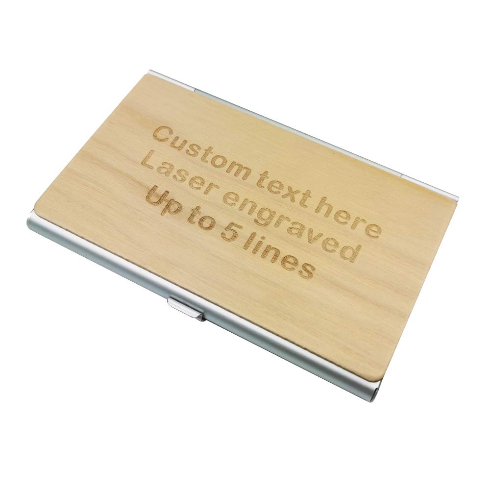 MOJIA Personalized Wood Business Card Case Holder, Custom Engraved Business Card Case for Man and