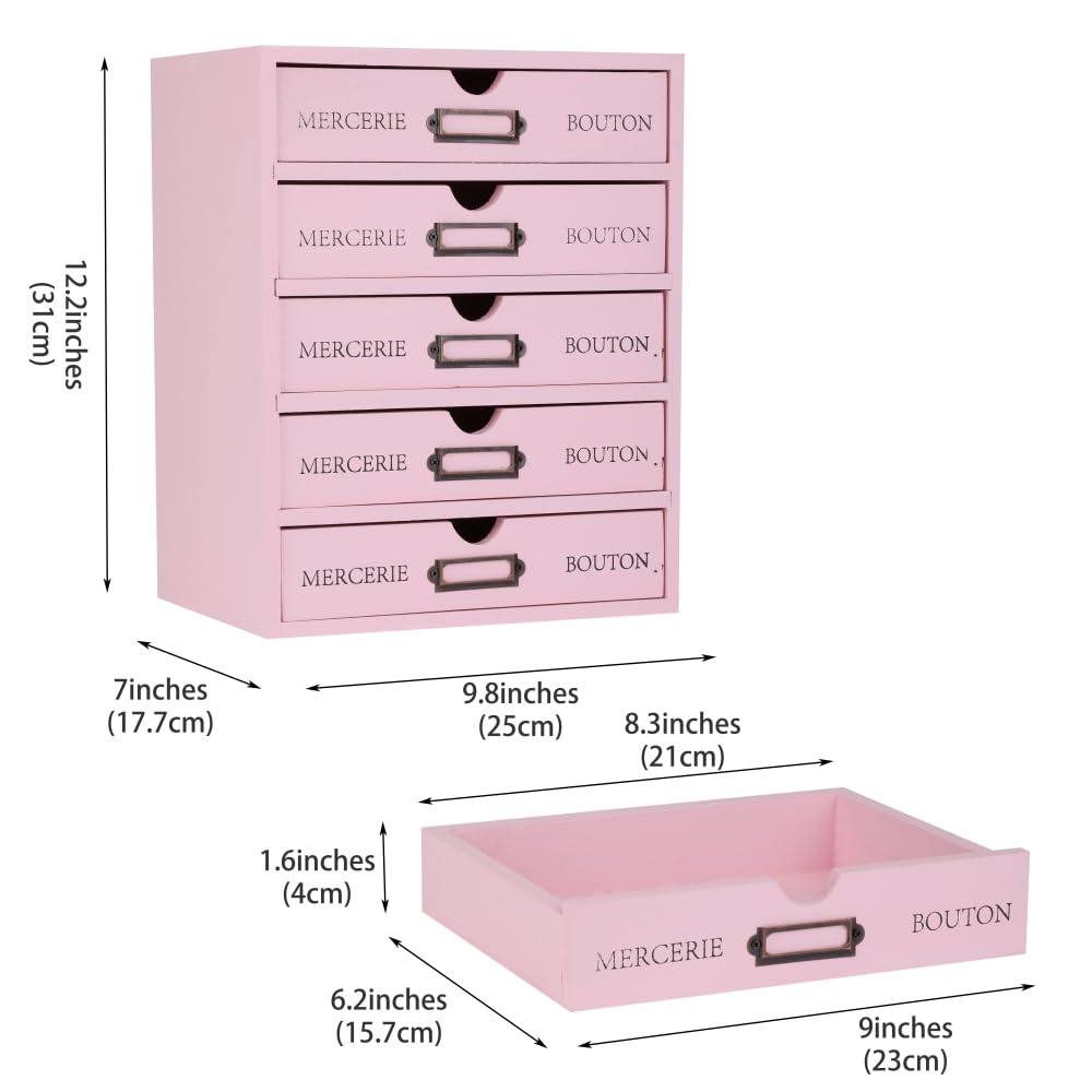 BoxSkivra Small Wooden Drawers Wooden Box with Drawer, Pink 5 Wood Drawer