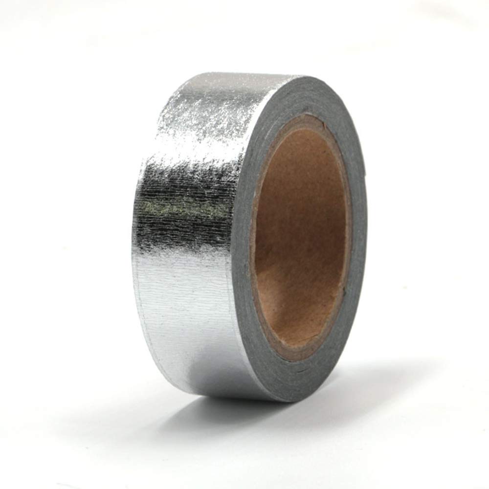 MEI YI TIAN 6 Rolls Solid Silver Foil Washi Tape Set 15mm Width 10m Length Glitter Paper Adhesive
