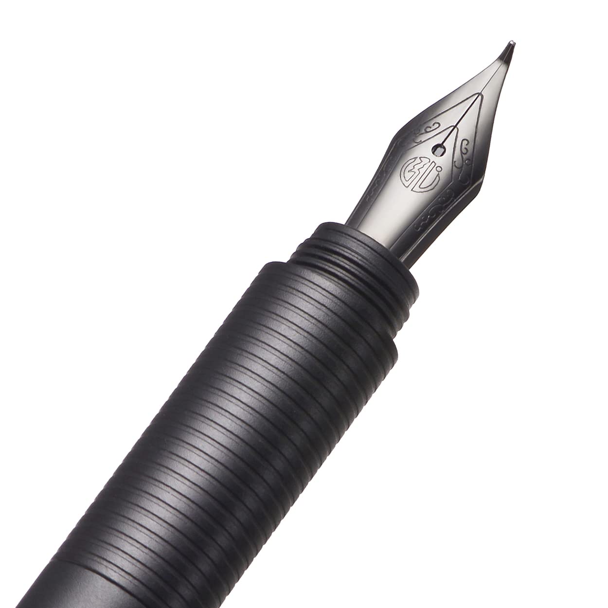 Hongdian H3 Fountain Pen Titanium Black Bent Nib with Bamboo Pen Clip, Black Aluminum Alloy Writing