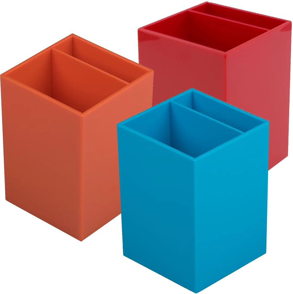 JAM PAPER Plastic Pen Holders - Primary Assortment Desktop Pencil Cups - 3/Pack
