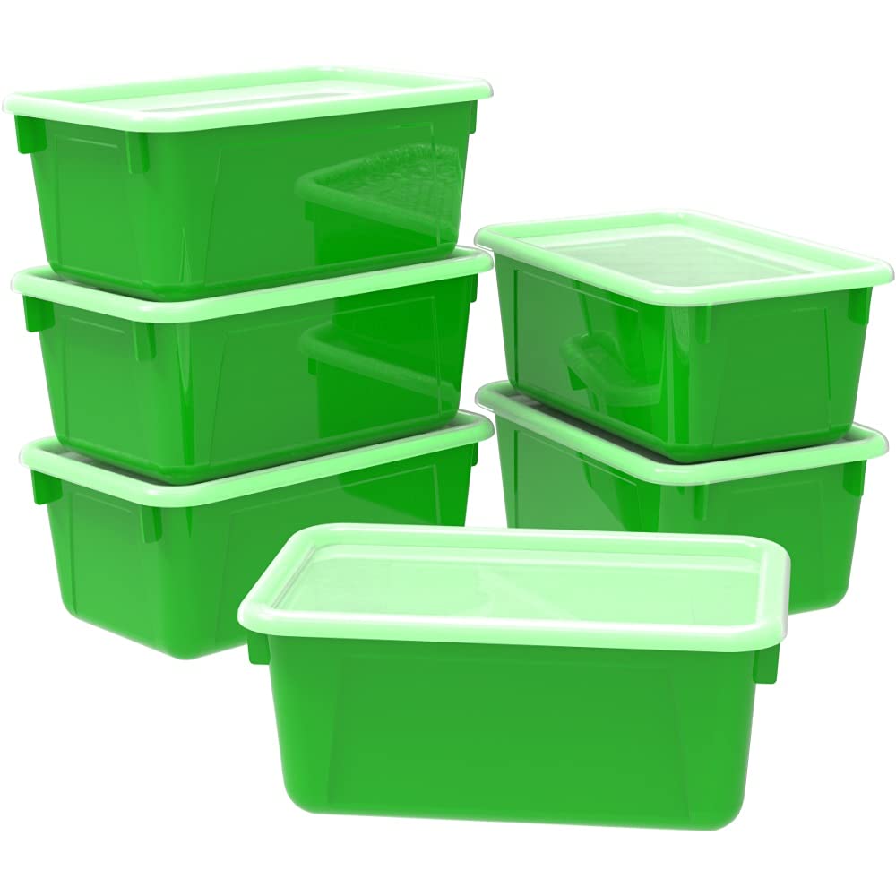 Storex Small Cubby Bins – Plastic Storage Containers for Classroom with Non-Snap Lid, 12.2 x 7.8 x