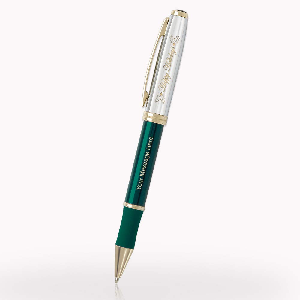 10 Custom Laser Engraved Executive Metal Ballpoint Pens With Happy Holidays Design. Available in 4