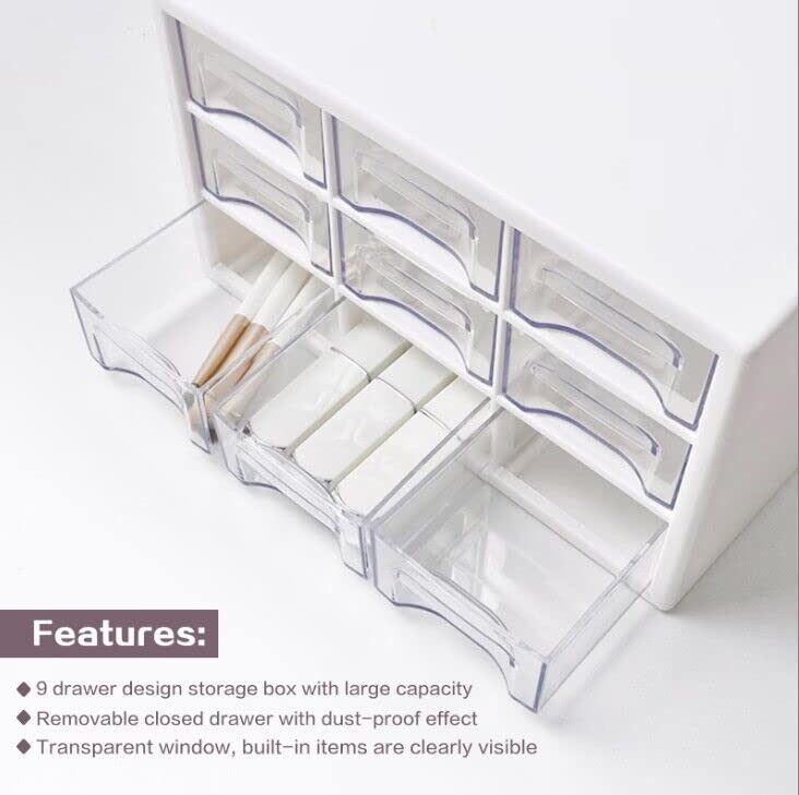 Desk Storage Organizer with 9 Drawers, MYKASEN Clear Plastic Storage Cabinet, Stackable Desk