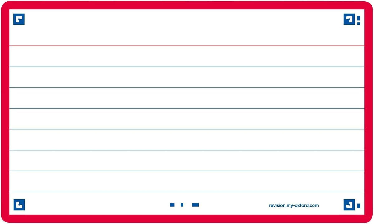 Oxford Flash Cards by, Ruled with Red Frame, Pack of 80 Cards, 7.5x12.5cm Size, 400133880