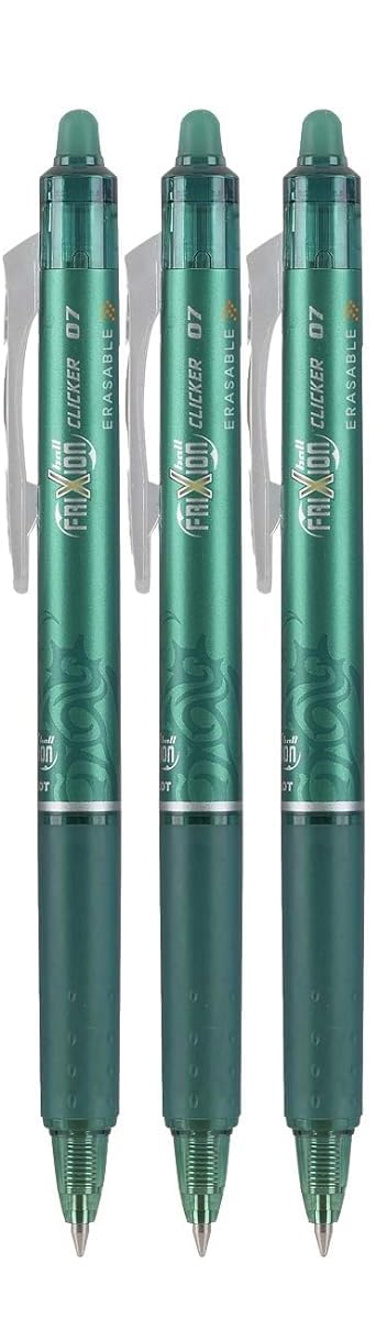 Advantage Gifts Clicker Retractable Erasable Gel Pens Fine Point (.7mm) Green Ink 3-pk;