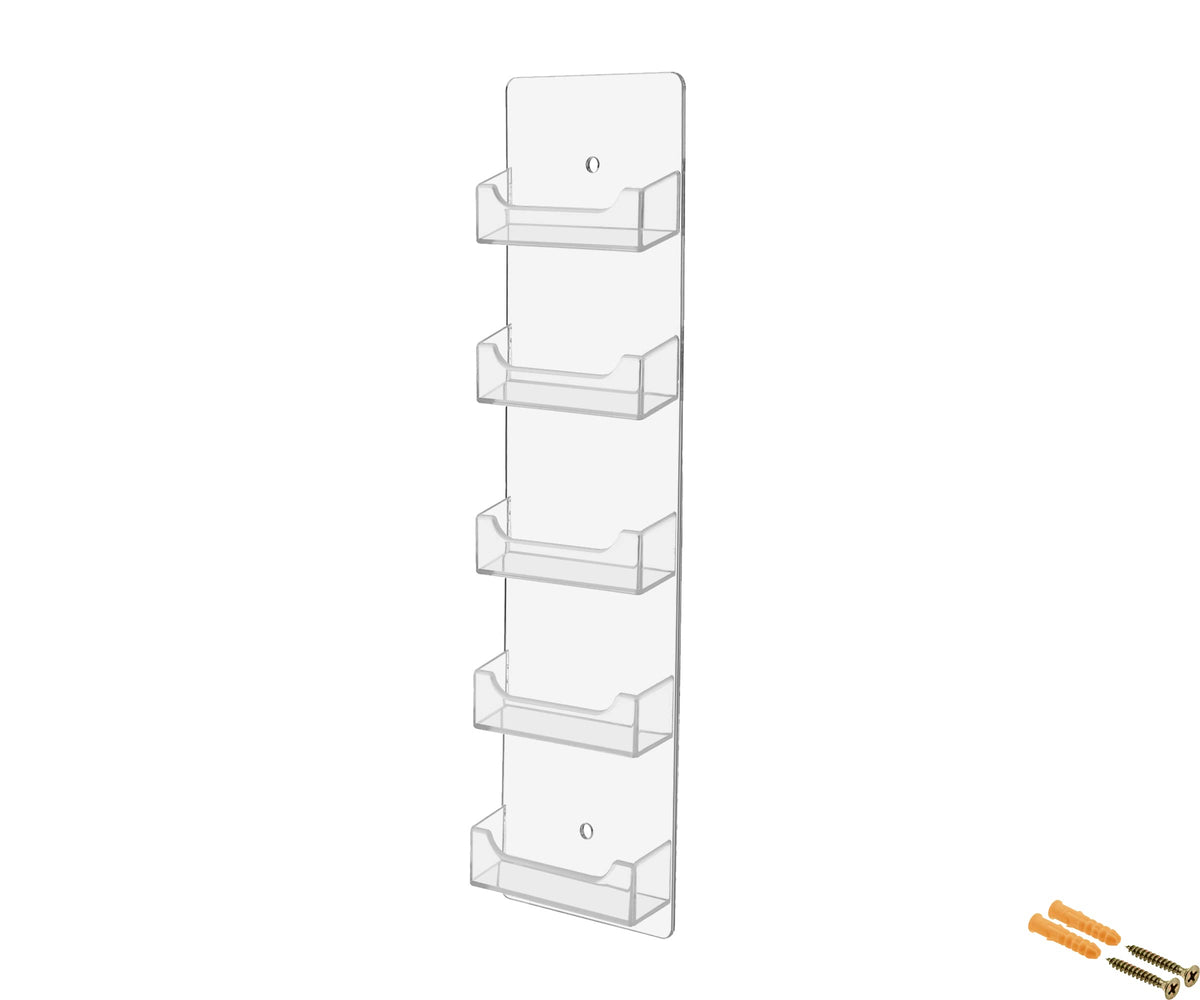 Marketing Holders 6 Pack Hanging Business Card Holder 5 Pocket Vertical Clear Acrylic Wall Mount