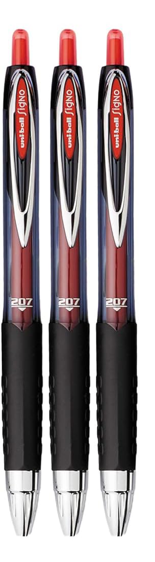Advantage Gifts Signo 207 Roller Ball Retractable Gel Pens, Medium Point (0.7mm), Red Ink, 3 Count