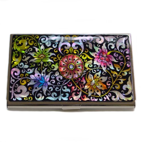 Antique Alive Mother of Pearl Design RFID Blocking Protection Business Card Case, Credit Card