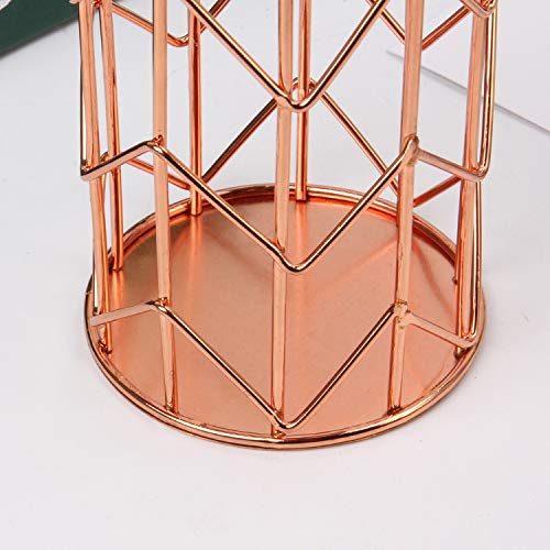 HSYMQ Pen Holder for Desk, Make Up Brush Holder Rose Gold Metal Wire Pencil Cup Holders