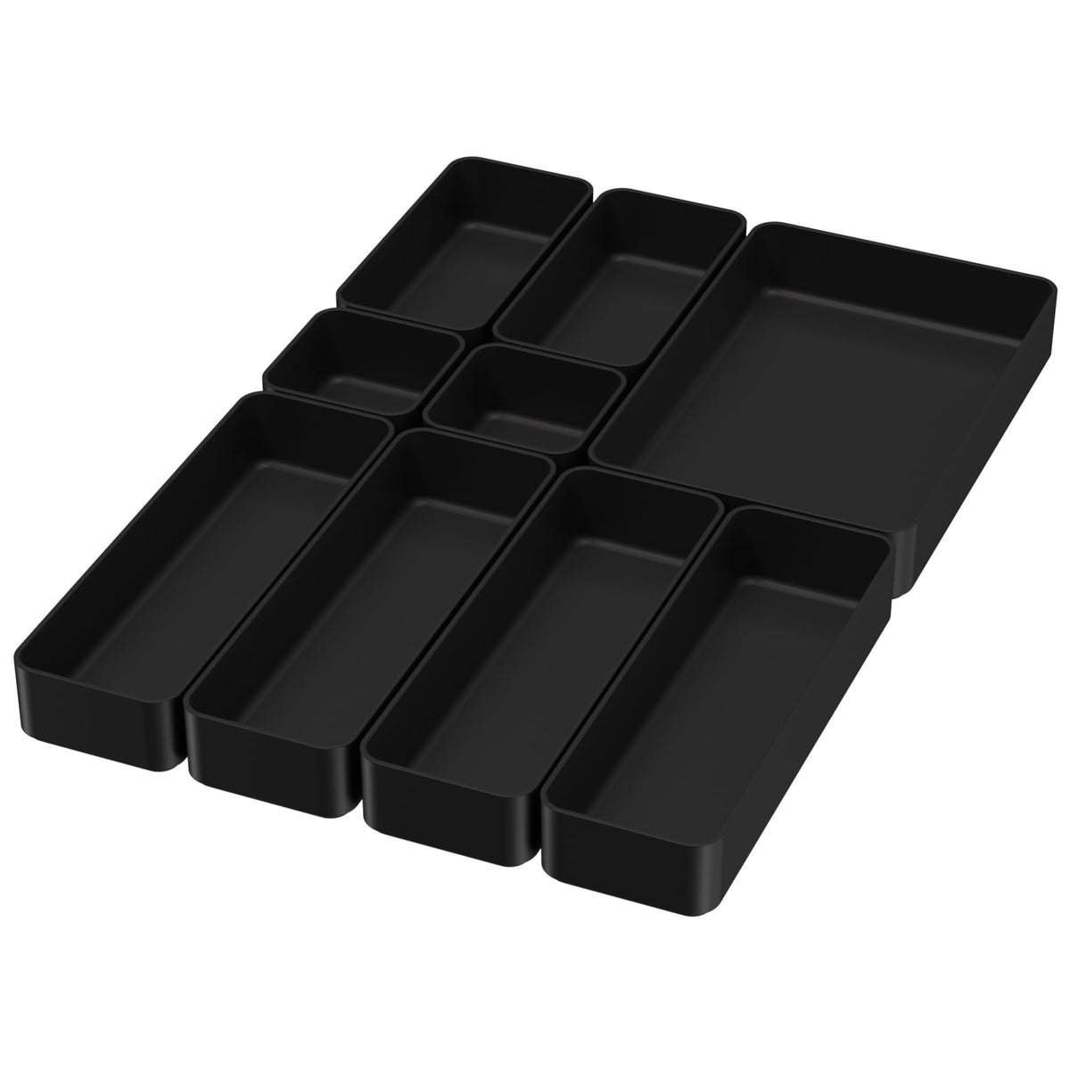 Black Bathroom Drawer Organizer Trays: 9 PC Stackable Desk Organizers Bin