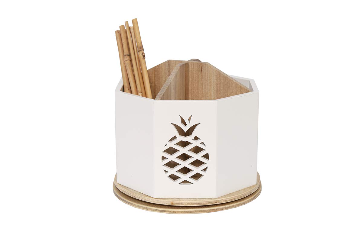 Spinning Desktop Stationary Organizer – Decorative Wooden Rotating Pen and Pencil Cup – 4