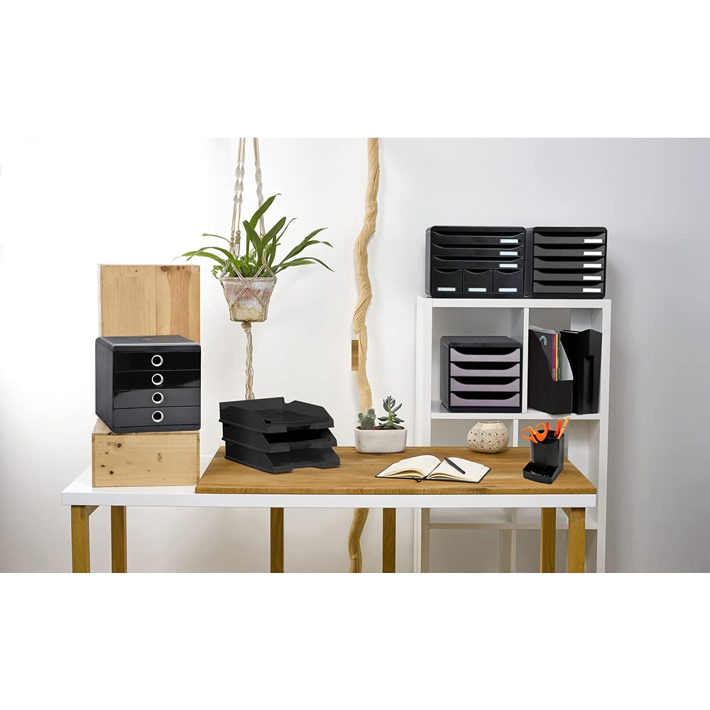 Exacompta - Ref 113014D - ECOBlack Letter Tray Combo Midi - 347 x 255 x 65mm in Size, Suitable for