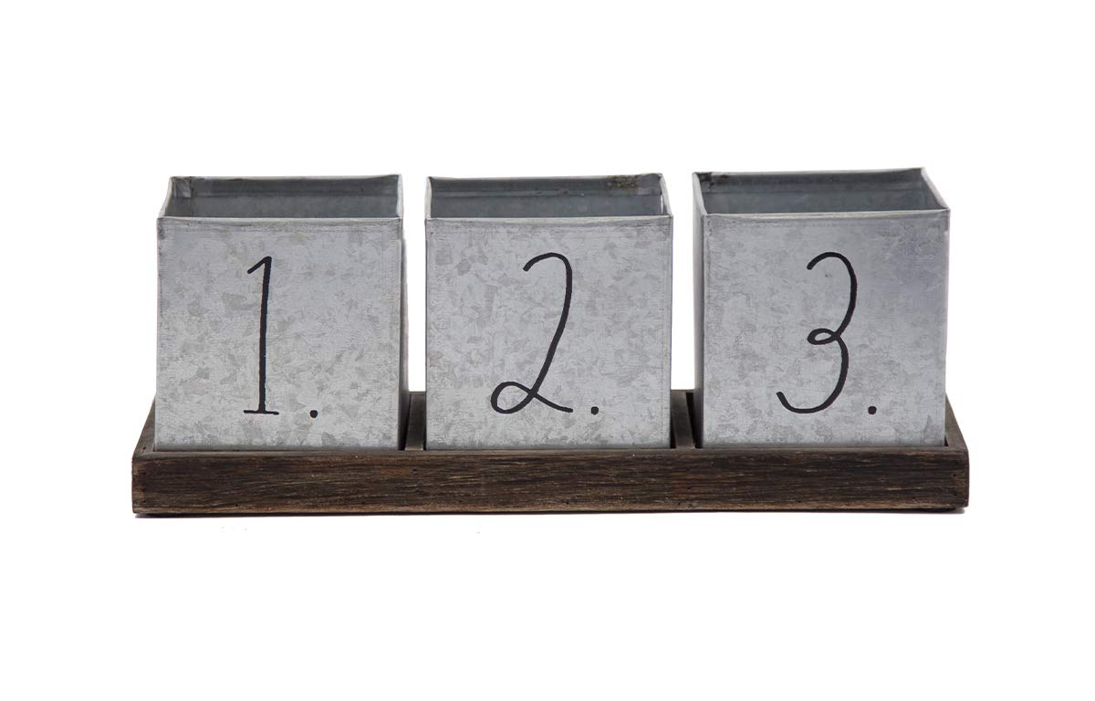 Rae Dunn Decorative Pencil Cup – Galvanized Steel Desktop Stationary Holder - 3 Compartment