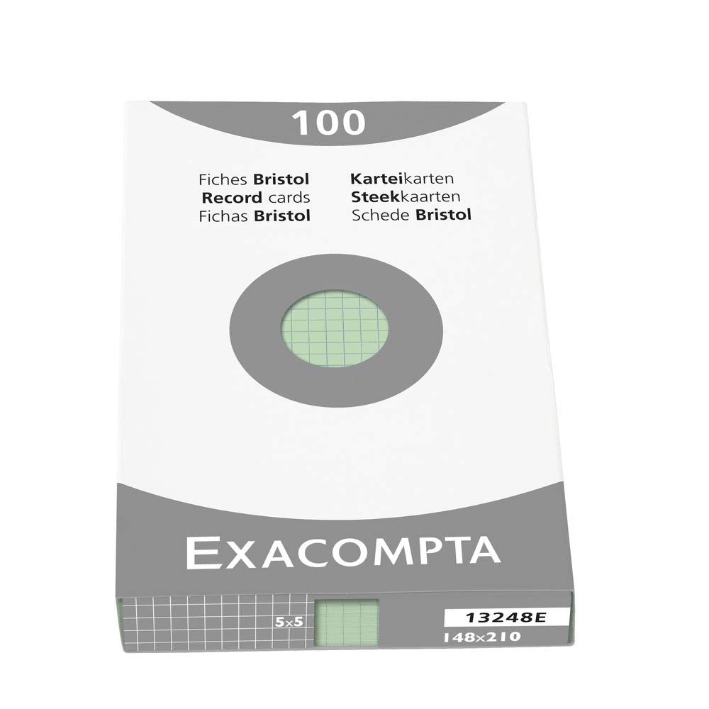 Exacompta A5 Bristol Squared Record Cards, Green, Pack of 100
