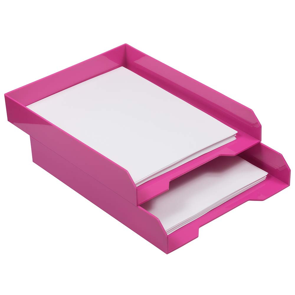 JAM PAPER Stackable Paper Trays - Pink - Desktop Document, Letter, & File Organizer Tray - Sold