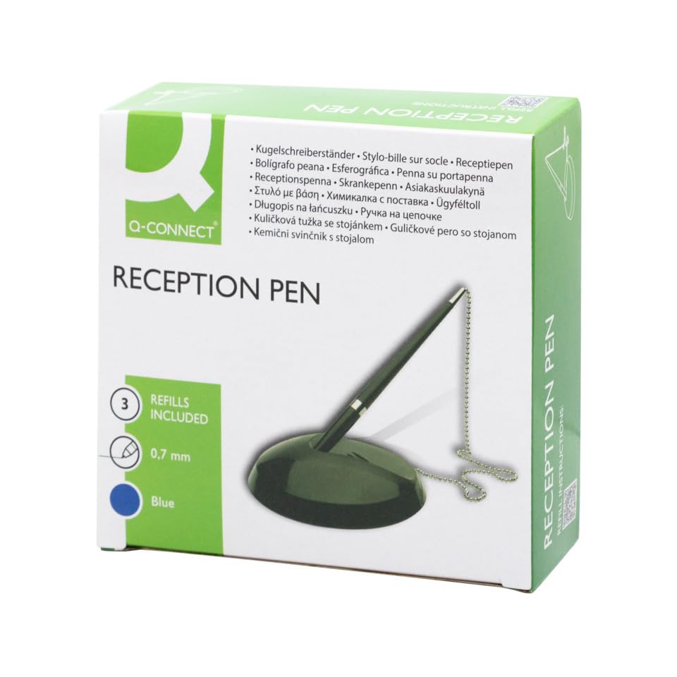 Q-Connect KF00233 Reception Pen with Chain and Base,Blue,Black