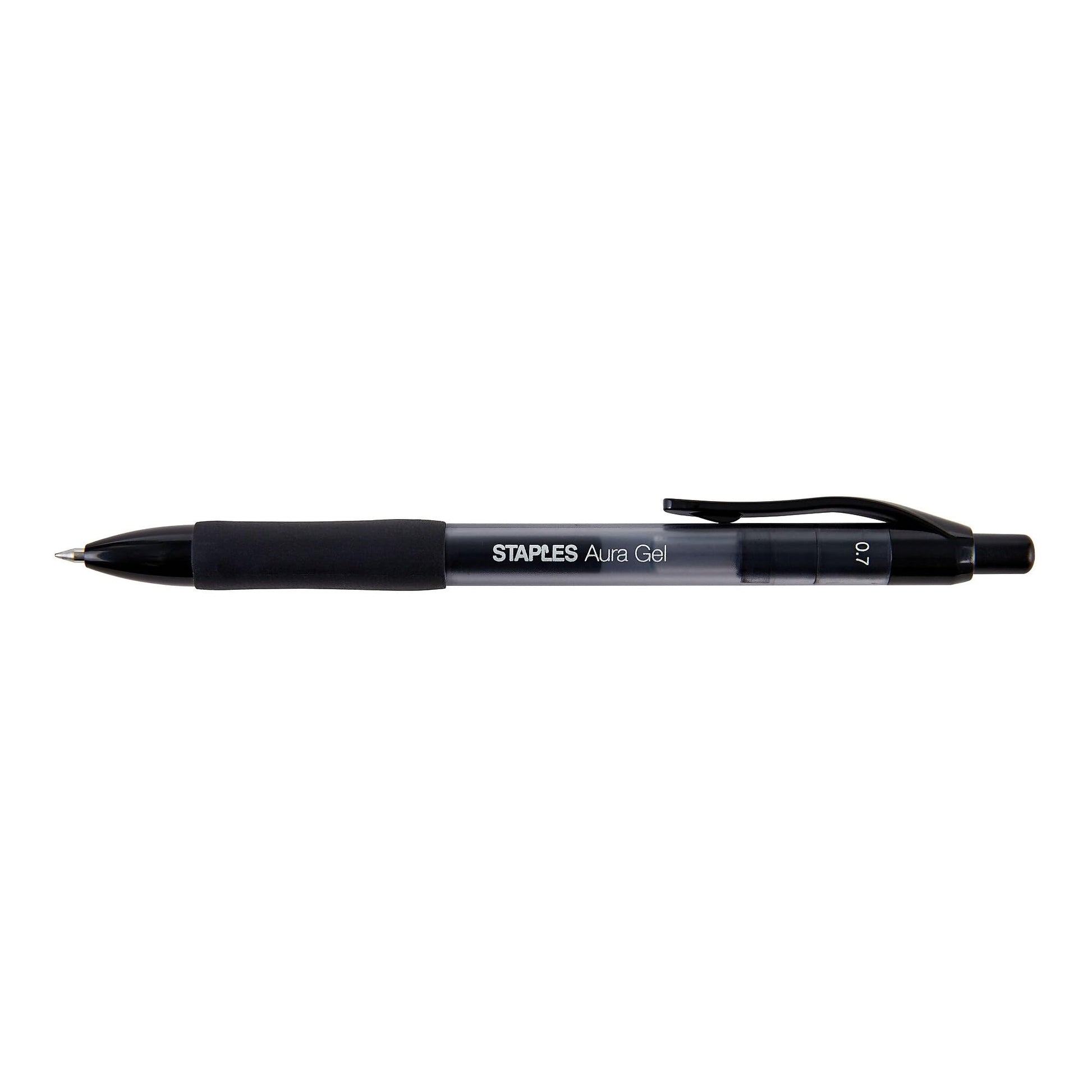 Staples Aura Retractable Gel Pens, Medium 0.7mm, Black Ink, 36-Pack