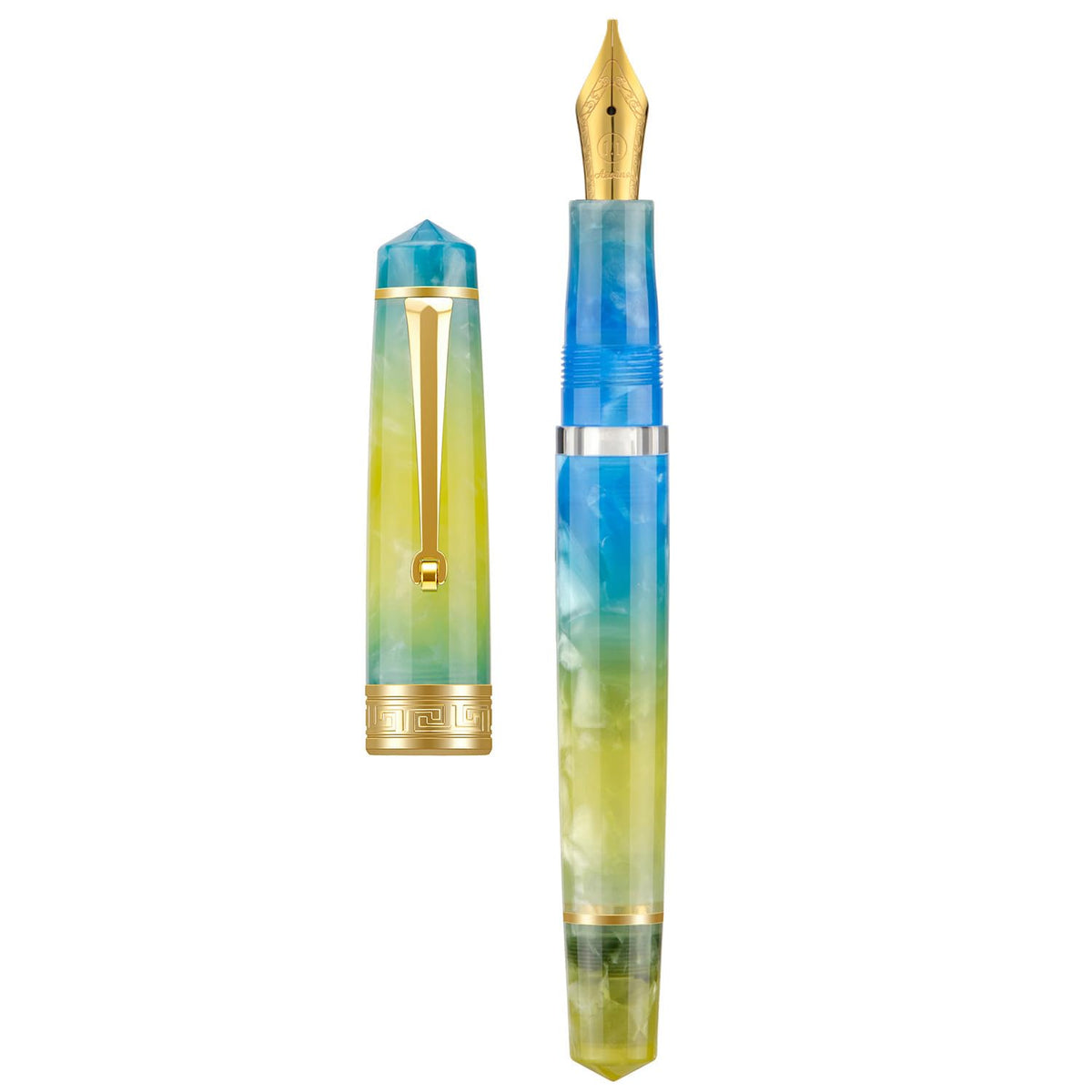 Asvine P20 Piston Fountain Pen, Stub Nib 1.1mm Calligraphy Art Drawing Gradual Yellow Acrylic with