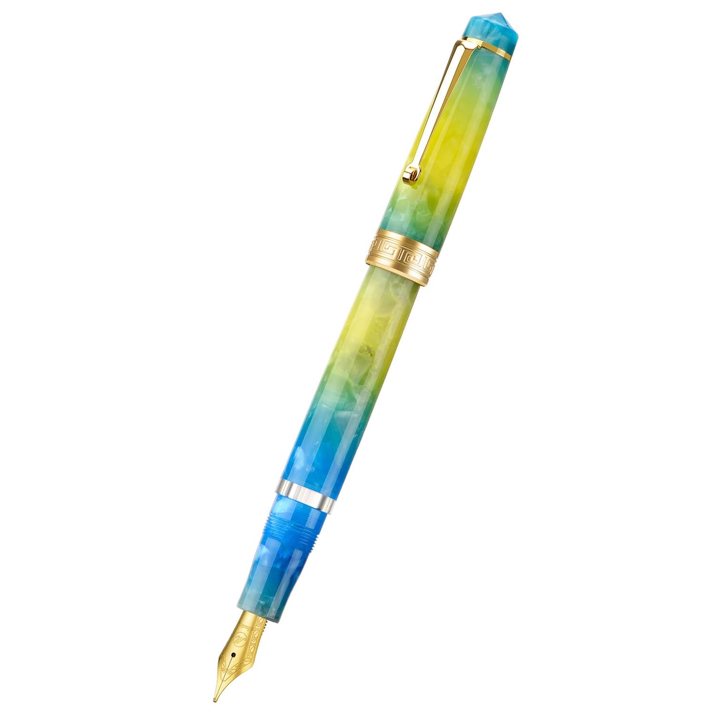 Asvine P20 Piston Fountain Pen Gradual Yellow Resin, Iridium Extra Fine Nib Gold Trim Smooth Writer