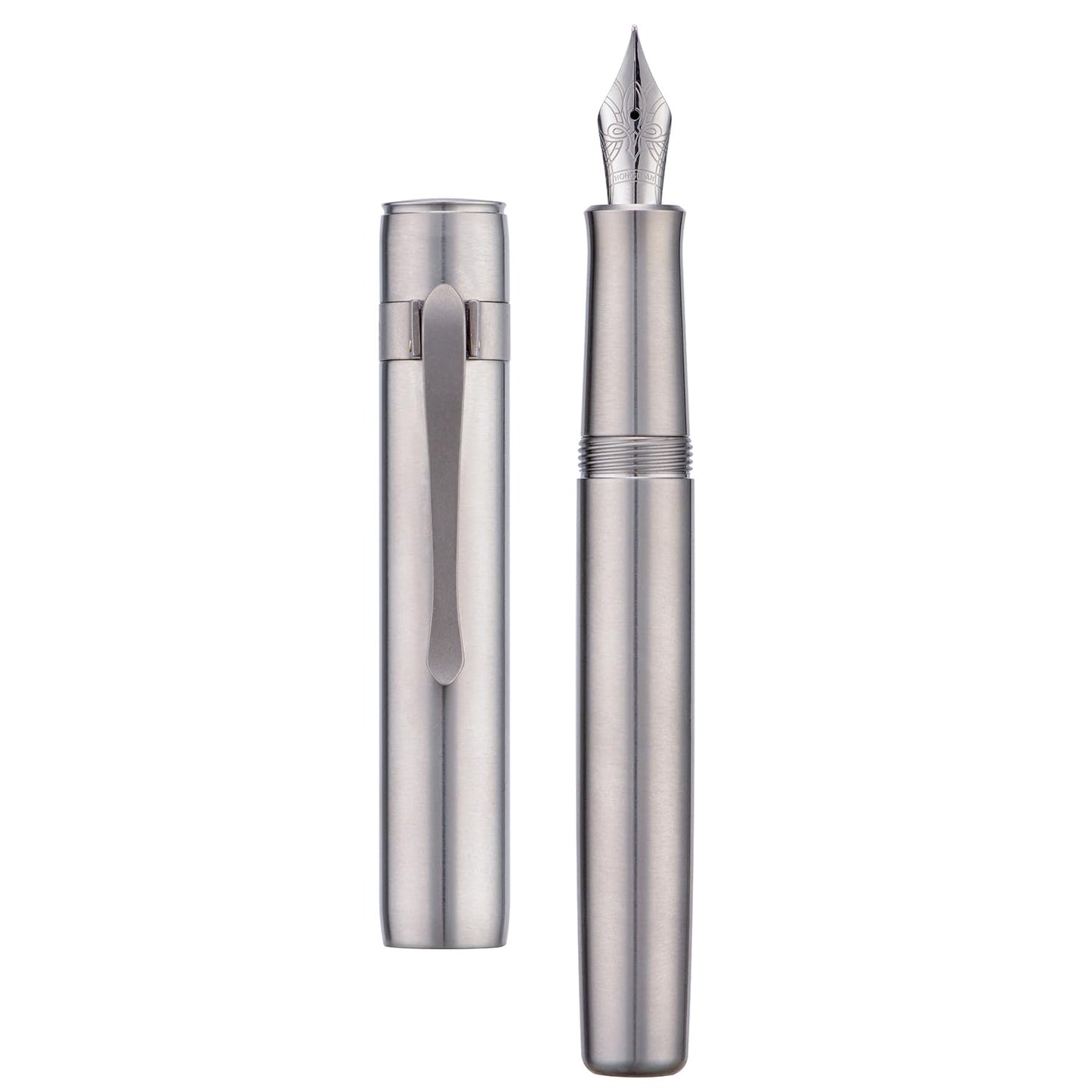 HONG DIAN M2 Titanium Mini Fountain Pen, Extra Fine Soft Nib & Sleek Shape Metal Short Pocket