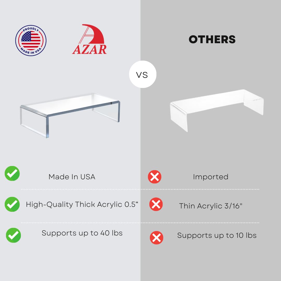 Azar 515360 Acrylic Monitor Stand Riser – Made in USA Laptop stand and Monitor Riser Acrylic