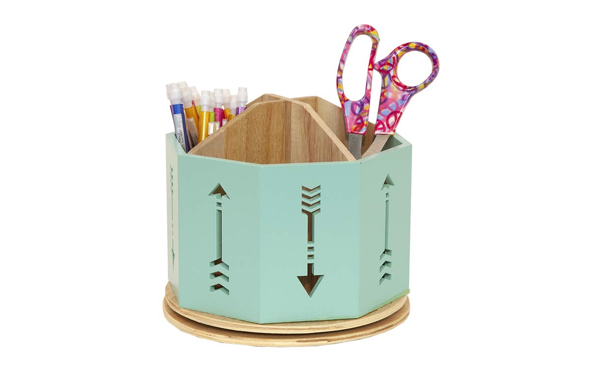 Spinning Desktop Stationary Organizer – Decorative Wooden Rotating Pen and Pencil Cup – 4