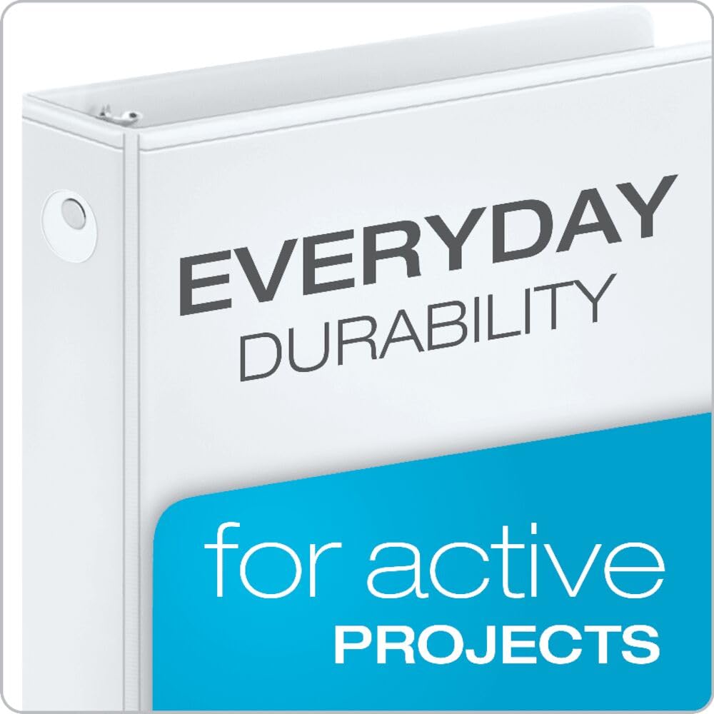 Cardinal 0.5 Inch 3 Ring Binders, White, 12 Pack, Round Ring Binder, Holds 125 Sheets, PVC Free