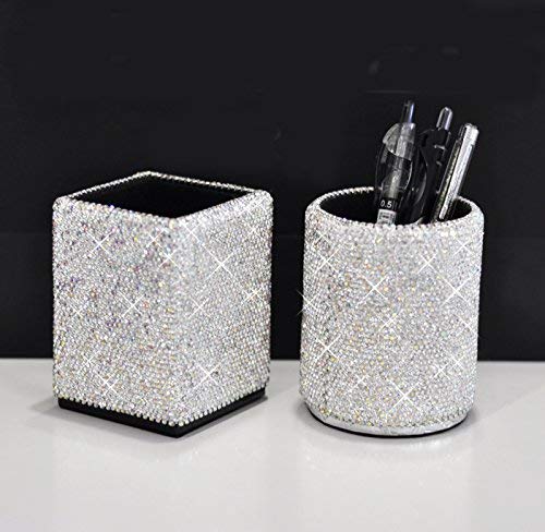 Bestbling Crystal Bling Rhinestone Pen Holder, Silver, Square