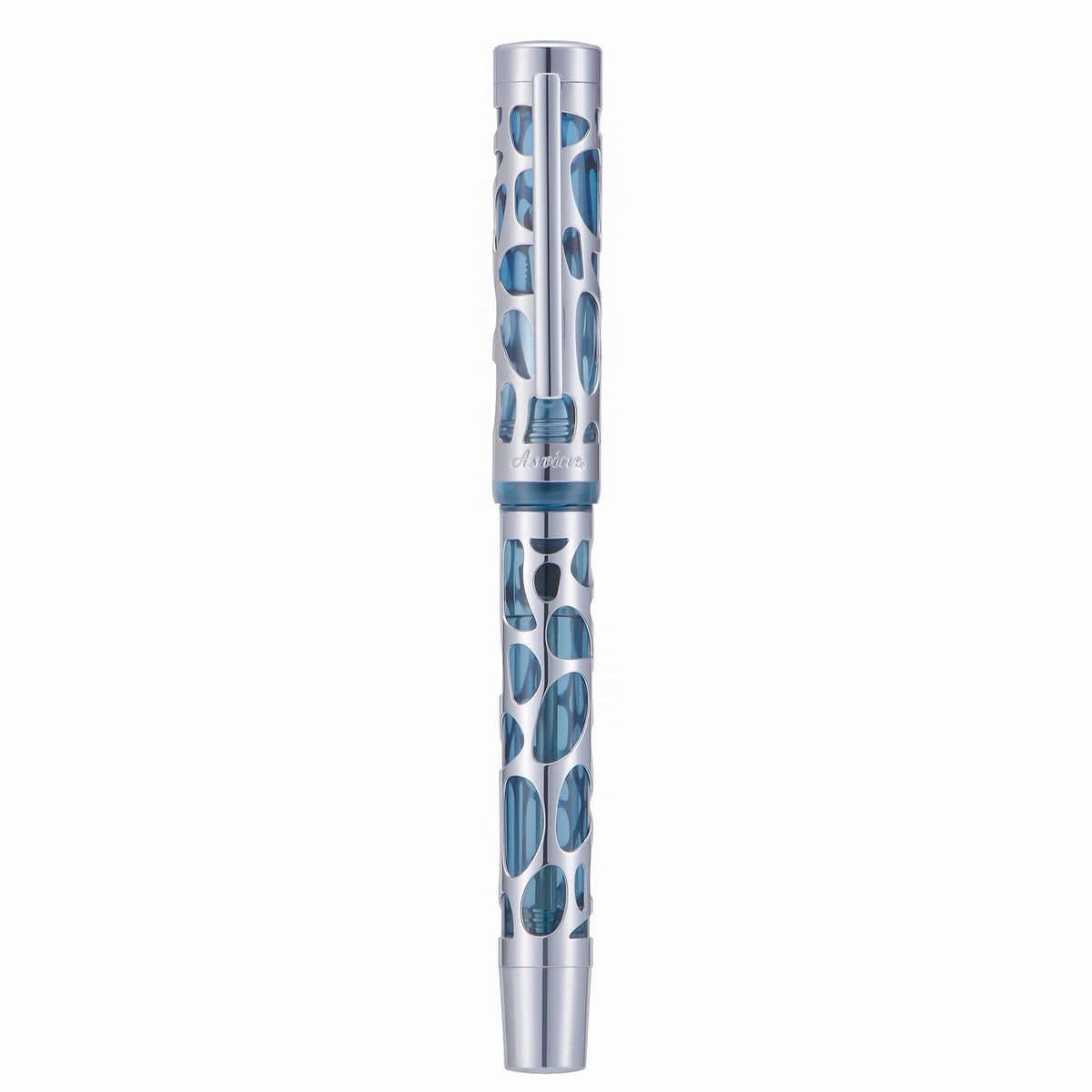 Asvine V169 Vacuum Filling Fountain Pen Fine Nib, Water Drop Skeleton Transparent Gray Blue Acrylic