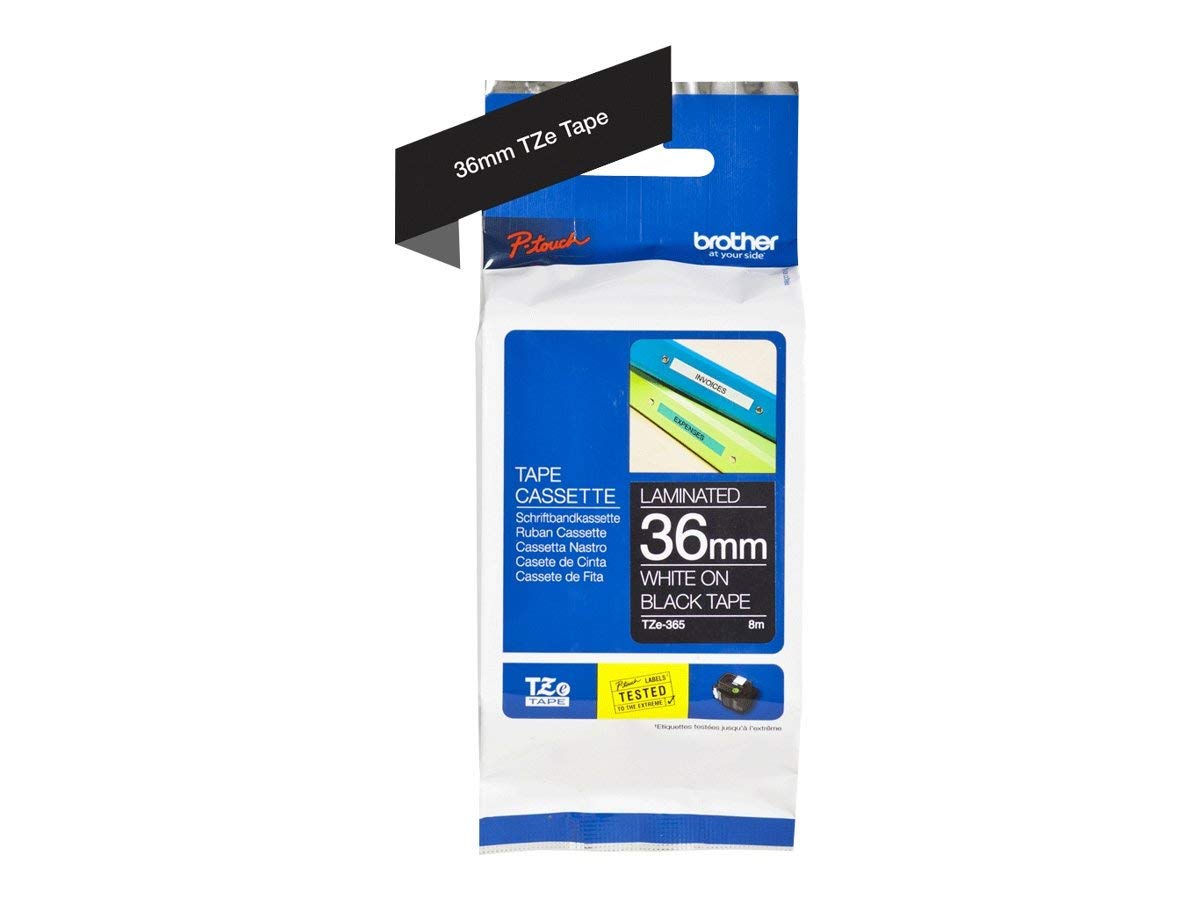 Brother TZe-365 Labelling Tape Cassette, White on Black, 36 mm (W) x 8 m (L), Laminated, Brother