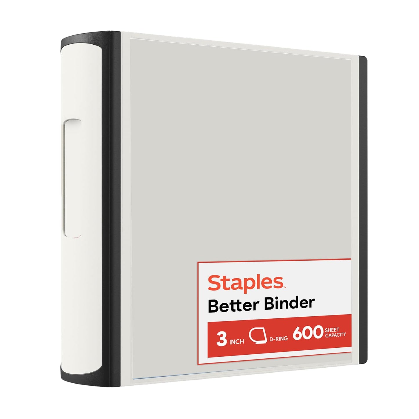 Staples Heavy-Duty 3-Inch D-Ring Binder, White, Holds 600 Sheets