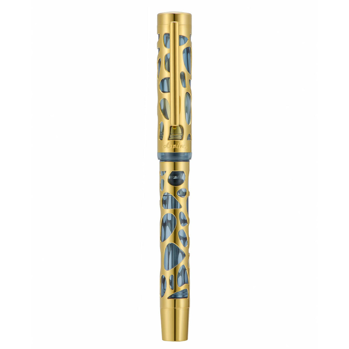 Asvine V169 Vacuum Filling Fountain Pen Medium Nib, Water Drop Skeleton Gold Trim Transparent Gray