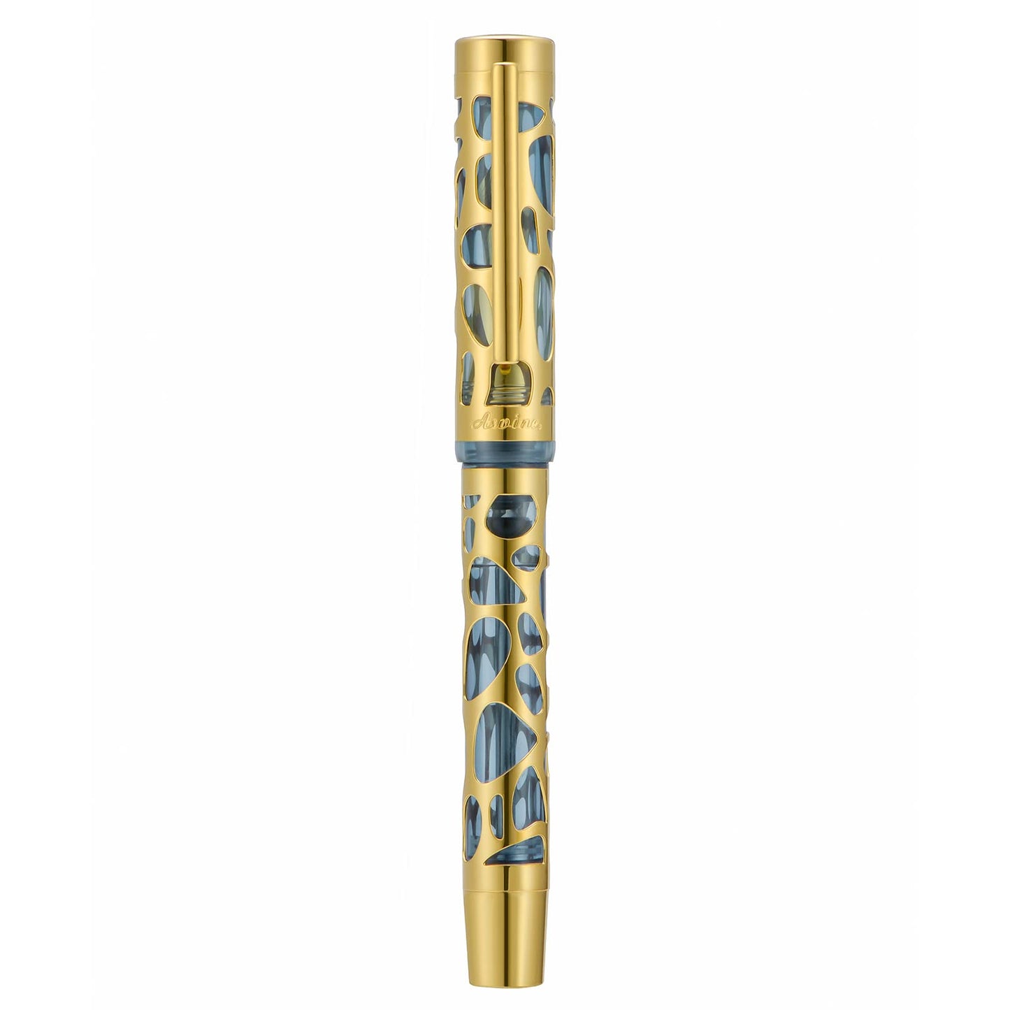 Asvine V169 Vacuum Filling Fountain Pen Fine Nib, Water Drop Skeleton Gold Trim Transparent Gray