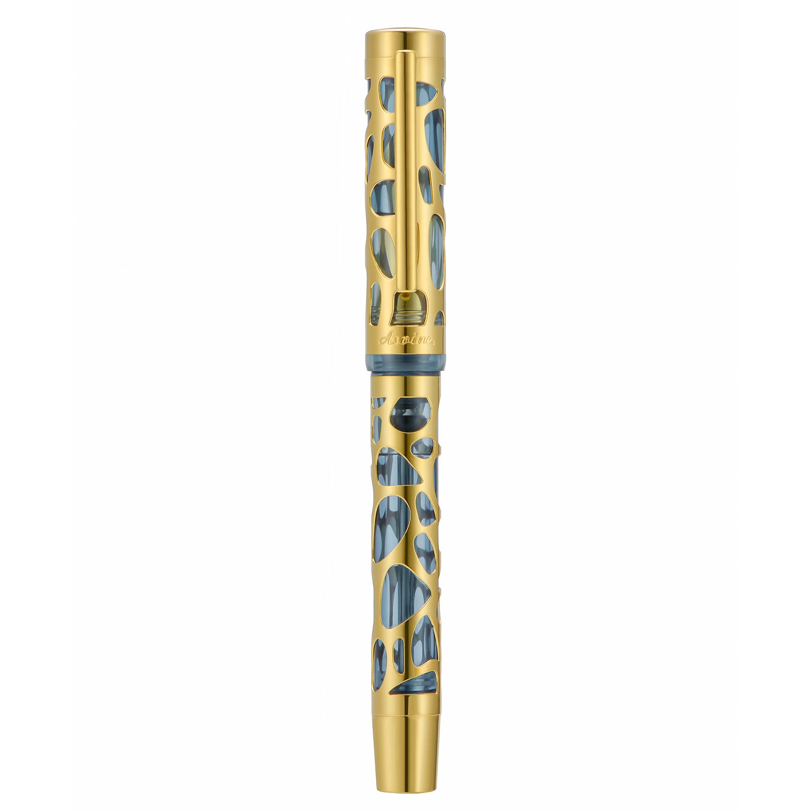 Asvine V169 Vacuum Filling Fountain Pen Fine Nib, Water Drop Skeleton Gold Trim Transparent Gray
