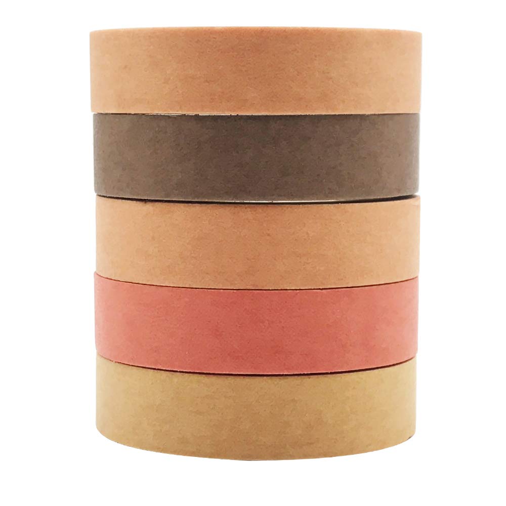 EnYan Solid Color Washi Tapes Set, 5 Rolls Basic Collection Decoration 10mm Wide Japanese Masking