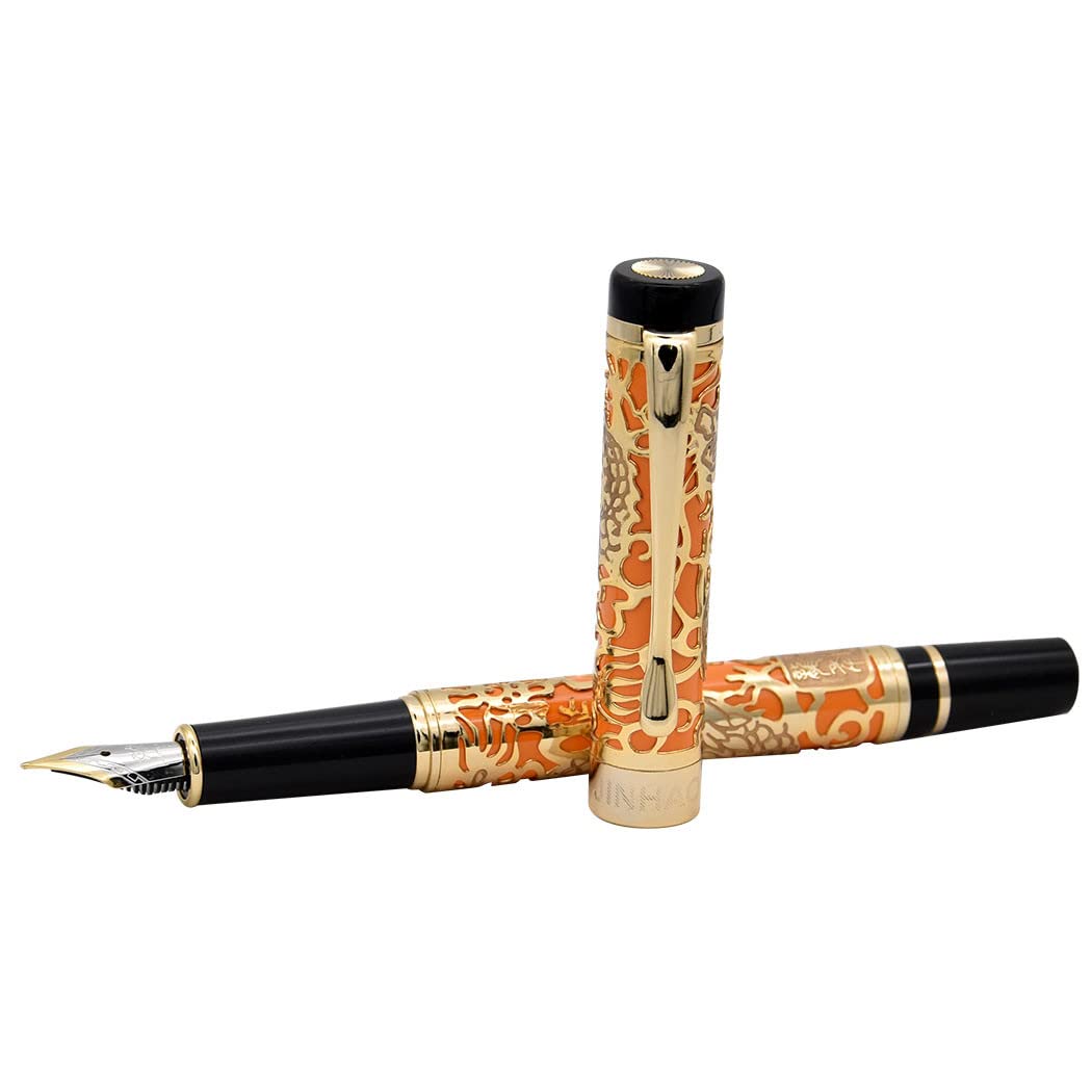 zoohot Jinhao Dragon Pen Fine Nib Fountain Pen with Converter and Box Set (Orange)