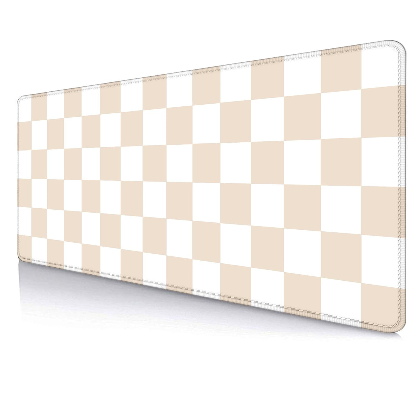 SXCKANG Beige Sand Checkered Desk Pad, Cute Aesthetic Retro Extra Large Mouse Pad for Kids Girls