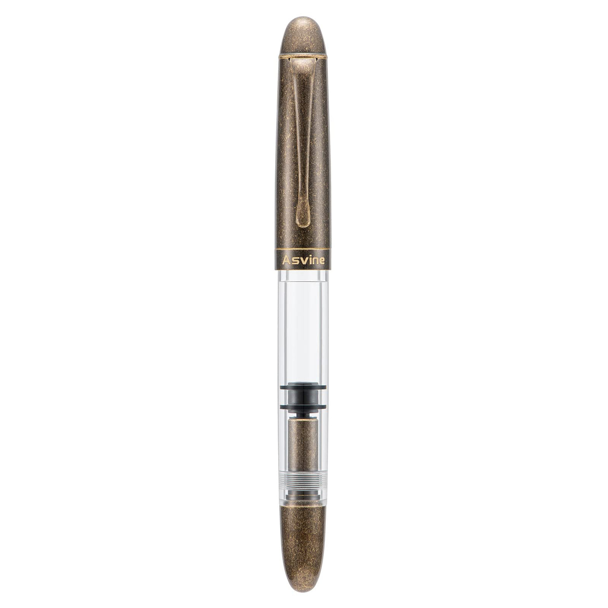 Asvine P30 Piston Fountain Pen Medium Nib, Retro Brass Style, Transparent Acrylic Large Ink