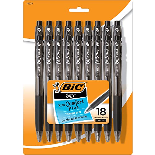 BIC BU3 Grip Retractable Ballpoint Pen, Medium Point, Black, 18-Count